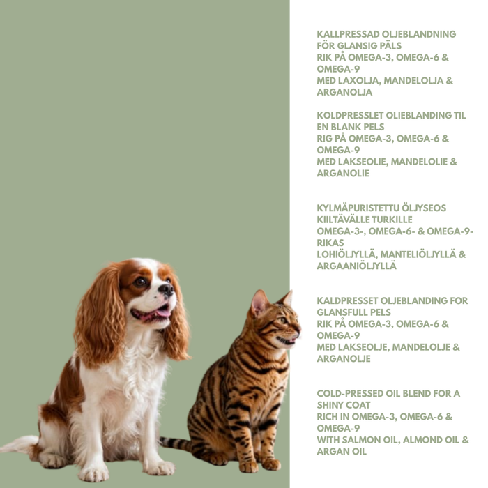 Pelsglans – Spiselig olje for hud og pels hos hund og katt